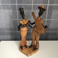 Vintage Wooden African Musical Couple Standing On A Love Heart Sculpture Statue 