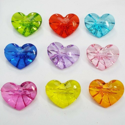 Large 30mm buttons - heart, clear