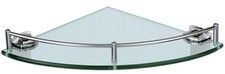 NEW LUXURY CHROME & TOUGHENED GLASS BATHROOM CORNER WALL SHELF 
