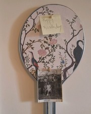 Vintage Upcycled aluminium tennis racket with Cork notice board repurposed item