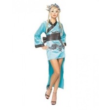 Adult Geisha Girl Costume Japanese Oriental Kimono Teal Passion Dragon Costume
