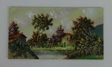 Original Gouache Painting On Board Costa Landscape Lake River House Trees Design