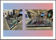 RMU KIOSK  SHOP  COUNTERS SET WHITE GLASS SHELVES  LED PHONES  