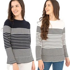 Womens Stripe Jumper Top Navy White Knitted Pullover Ladies Long Sleeve Crew