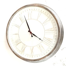 DECORATIVE LARGE WALL CLOCK Round Silver colour frame with shabby Chic Cream 20"