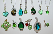 GREEN crystal pendant necklaces gold/silver plated huge choice UK