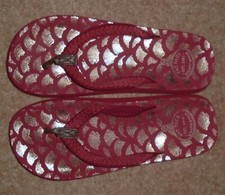 Fat Face Bay Abstract Shell Flip Flops beet / gold Size 6 Euro 39 Brand New