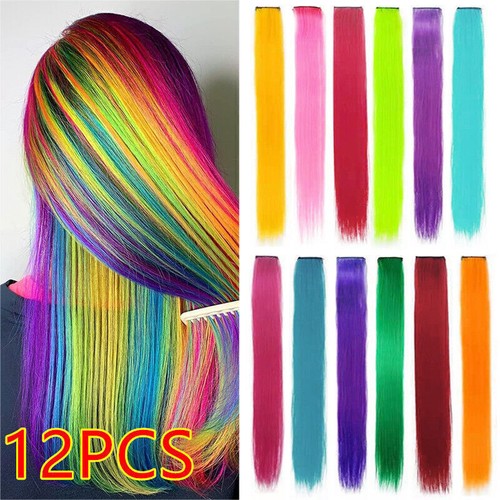 12pcs rainbow hair - rainbow, extensions