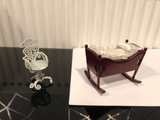 Vintage miniature dolls babies crib & chair