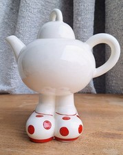 Vintage Carlton Walking Ware Bigfoot Teapot Red Polkadot Feet