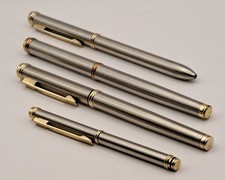 Vintage Stainless Steel & Gold 4 Piece Pen Set  -  Iridium Point German Nib