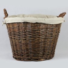 Handmade Large Rustic Wicker Log Basket with Washable Liner 50x50x35cm Storage