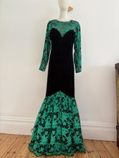 Frank Usher 80s velvet lace floor length evening dress Sixe 38 Uk 12