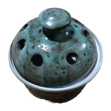 Studio Pottery Pot Pourri Pot with Lid Mottled Green & Brown 5 x 4 ins VGC