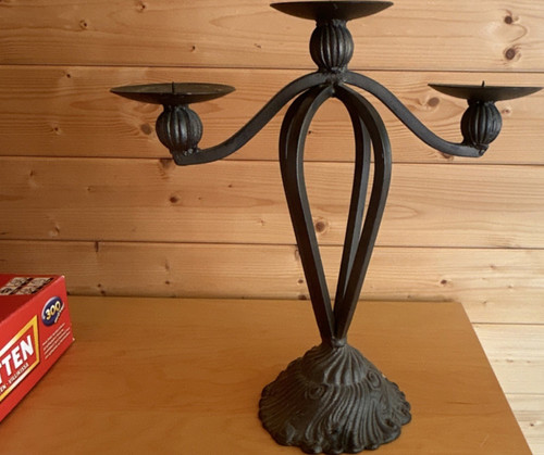 Metal three arm candelabra - three,