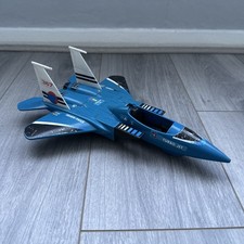 Vintage 1982 Fisher Price Turbo Jet Fighter, Plastic, Retro Toy, Rare, Blue.