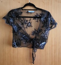 RED HERRING (Debenhams) Short Sleeved Net Crop Shrug Black/Silver Size 8