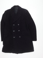 BHS Men’s Black Wool Pea Coat Jacket 40in Chest Classic Mid-Length