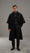 men inverness cape coat black