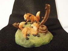 Aynsley-England-hand painted-Master Craft-Fox Family Sculpture-Ornament (PAULS)