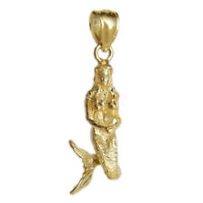 New 14k Yellow Gold 3-D Mermaid Charm Pendant