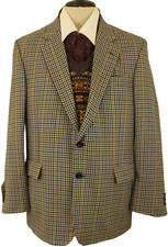 VINTAGE MENS TWEED 42" BROOK TAVERNER MENS BLUE MIX CHECK TWEED JACKET
