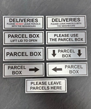 PARCEL BOX / PARCEL STORAGE /  DELIVERIES SILVER METAL SIGN / PLAQUE 150X50mm
