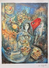 Marc Chagall BELLA Limited Edition Facsimile Signed Lithograph Art 34" x 23"