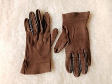 Vintage 1950s Cornelia James Designer Smart Brown Cotton Leather Gloves Size 6.5