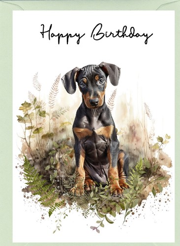 Dobermann dog birthday card - dobermann,