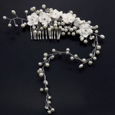 White crystal flower comb - crystal,