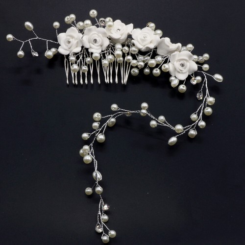 White crystal flower comb - crystal,