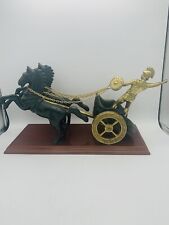 Cast metal figure of a Achilles in horse drawn chariot on plinth. Missing spear