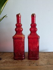2x Ruby Red Embossed Glass