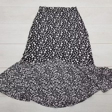 TOPSHOP Workwear Midi Skirt Size 8 Black Floral  Trumpet Zip Casual Office