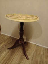 Small Side/Sofa Pie crust Table with a Decoupage Top With Tea Coffee Theme.