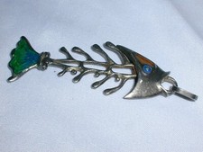 STUNNING~ ANTIQUE SILVER ENAMELED JOINTED FISH PENDANT- ITALY!
