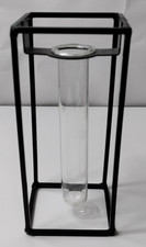 Black Metal Framed Glass Test Tube Bud Vase, Homewares, Gift Idea, VGC