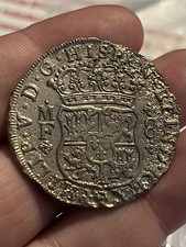 INTERESTING 1740s 8 Reales Spanish Colonial Silver Old Coin Pillar Dollar Mexico