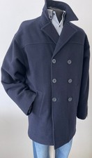 NEW Size 38" Navy Blue Double Breasted Wool Blend Pea Coat Jacket Mens