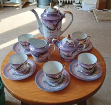 Japanese Dragon Antique Hand Painted Litophane Luster  Marked Foreign Tea Set  