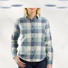 Ex Carhartt Women's Rugged Flex Relaxed Fit Flannel Plaid Shirt in Blue
