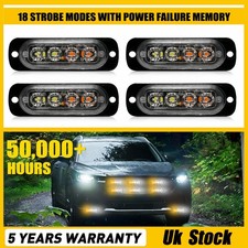 4X 4LED Amber White Truck Car Emergency Beacon Warning Hazard Strobe Light Bar
