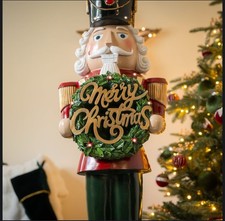 4ft Siegfried Christmas Nutcracker Figure with Red Wreath & LED Lights