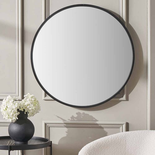 Black round wall mirror wood - round,