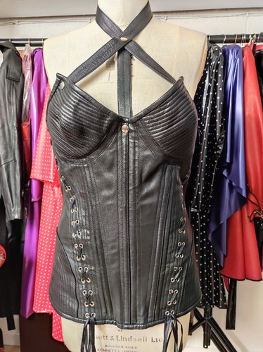 Black leather strap corset - black,