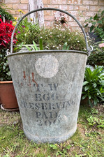 Vintage Rustic Galvanised T .W Egg Preserving Pail /Bucket/Planter/Prop/Display