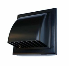 Black External Hooded Wall Air Vent - 150mm / 6" - Cowled Anti Back Draught Flap