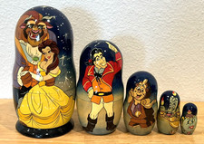 RARE HTF DISNEY MATRYOSHKA BEAUTY & THE BEAST HAND PAINTED NESTING WOODEN DOLLS