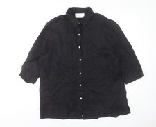 Ann Harvey Women Black Linen Button-Up Tunic Shirt UK 18